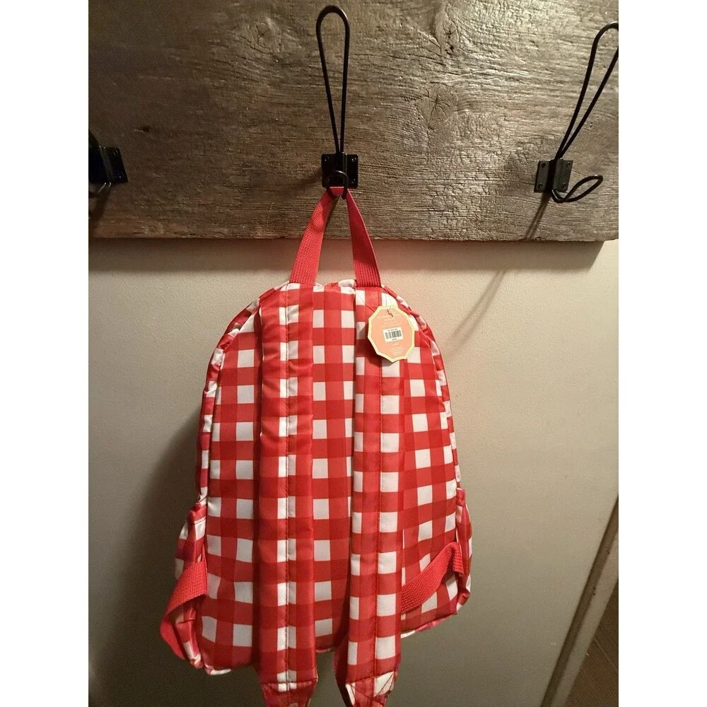 Pink Cabna Red/White Gingham Cherries Backpack Zip Adjustable Strap Outer Pocket